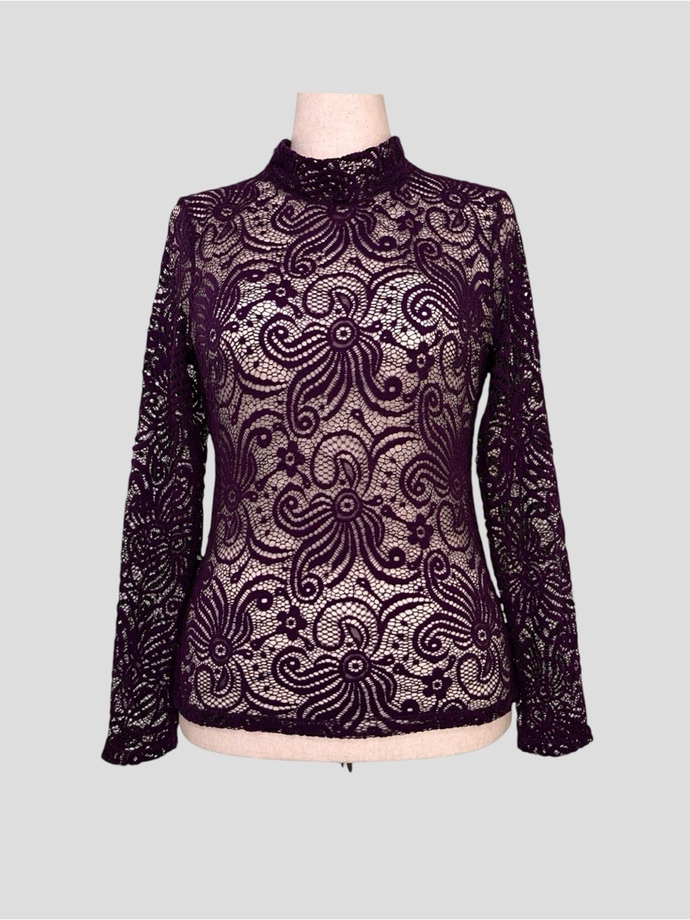 Purple Snow Purple Sheer Lace Top XL Mock Neck Y2K Whimsigoth Dark Fairy Goth - Picture 2 of 12